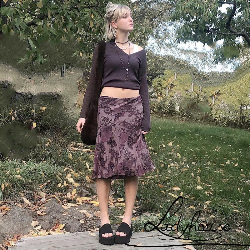 Chân Váy Midi Lưng Cao In Họa Tiết Hoa Phong Cách Vintage Dành Cho Nữ