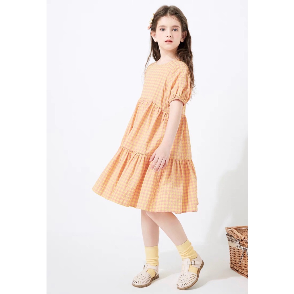 Váy Melisa kẻ ô hồng cam