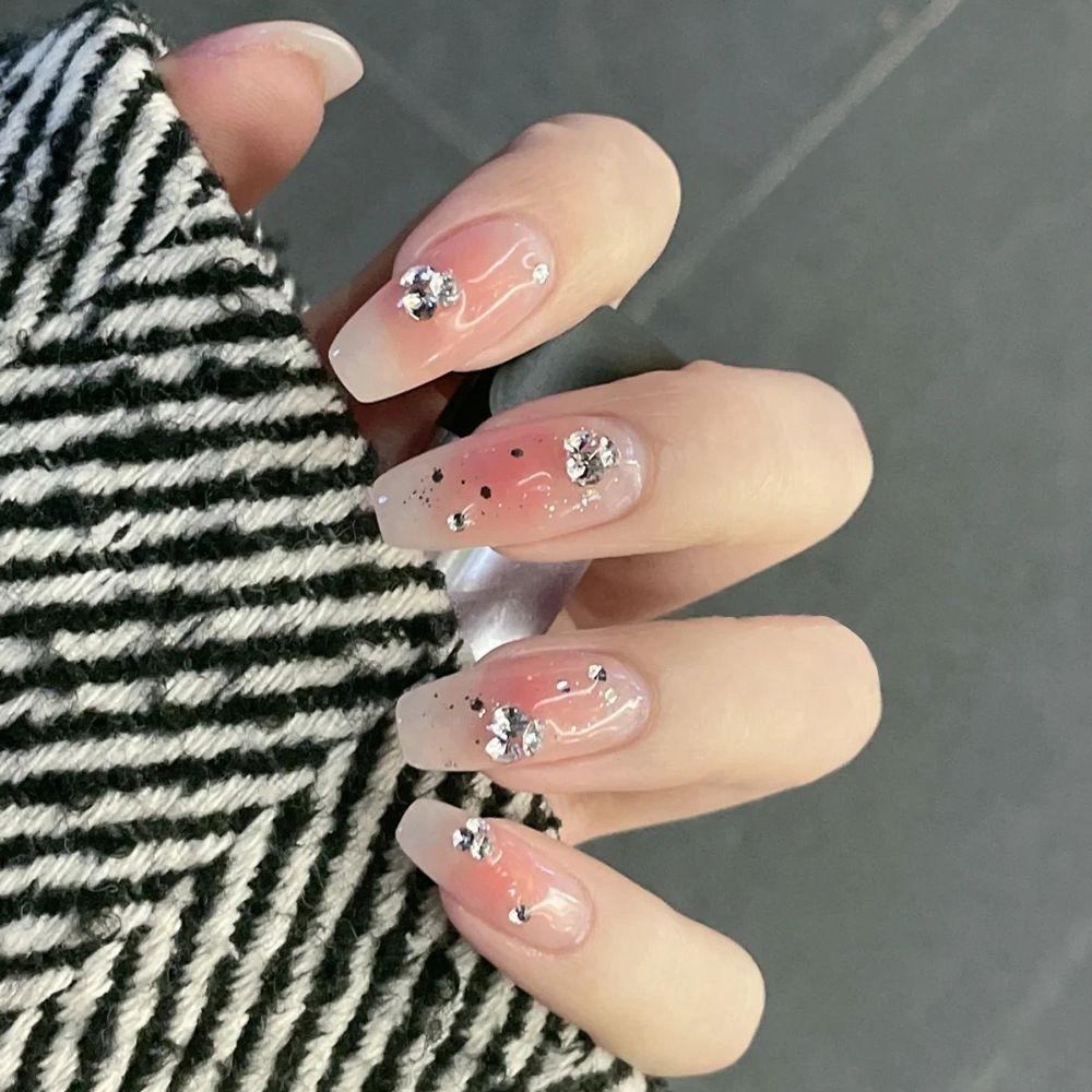CACTU Hộp 24 Móng Tay Giả Che Phủ Toàn Diện Đính Đá Trang Trí Nghệ Thuật