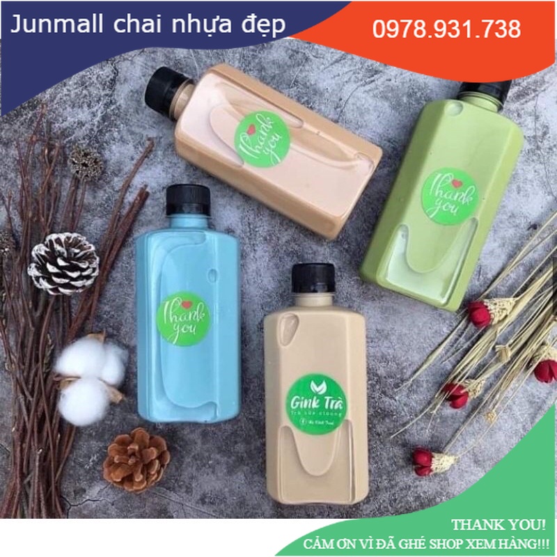 Chai nhựa vuông dẹt 500ml , chai nhựa dẹp đựng trà sữa 500ml