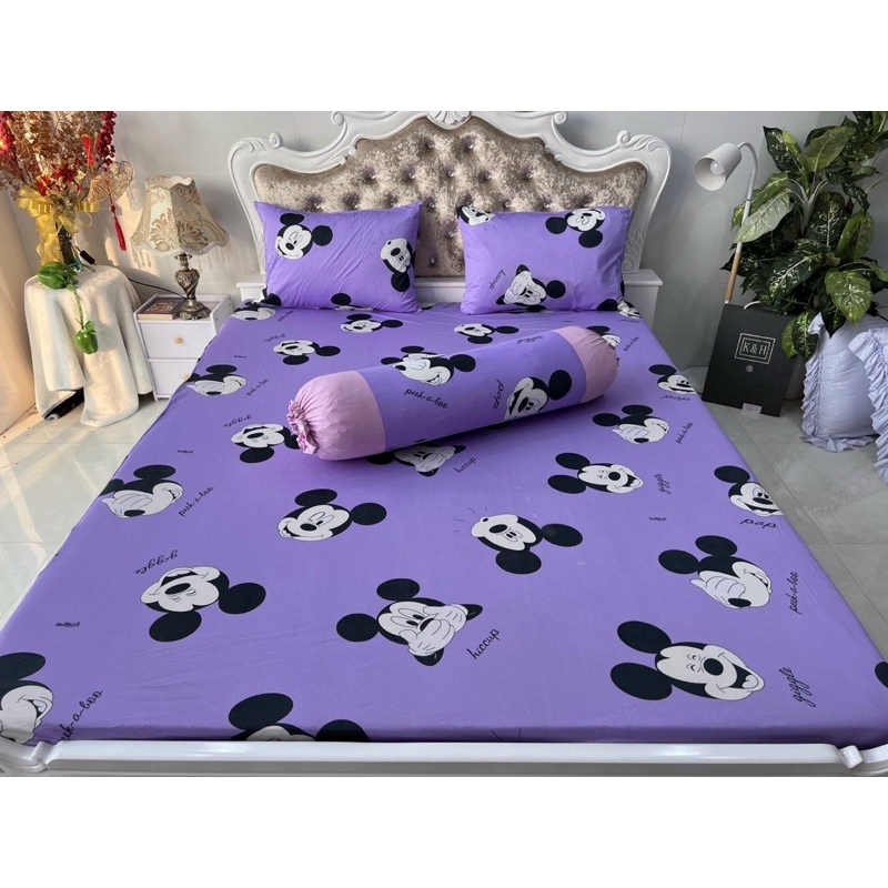 Bộ ga gối thun hàn hình chuột Mickey