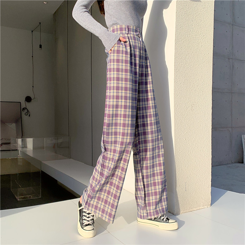 SUXI Quần Dài Ống Đứng Sọc Caro Nhiều Màu Thời Trang Nữ Tính