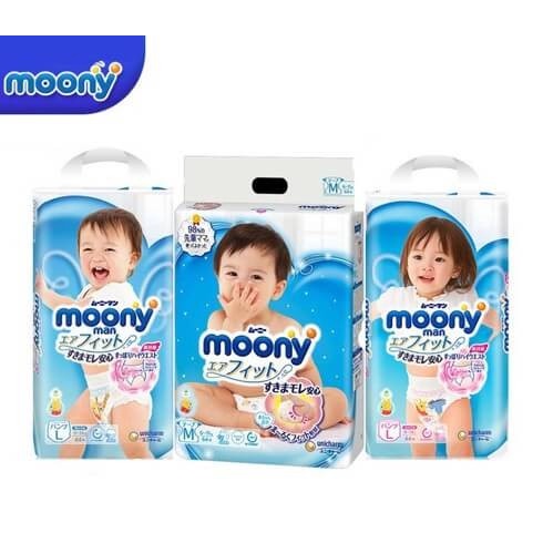 Bỉm Moony Dán/Quần Nhập khẩu Nhật Bản (Date Mới) NB90/S84/M58/M64/L54/L44/XL44/XL38/XXL26