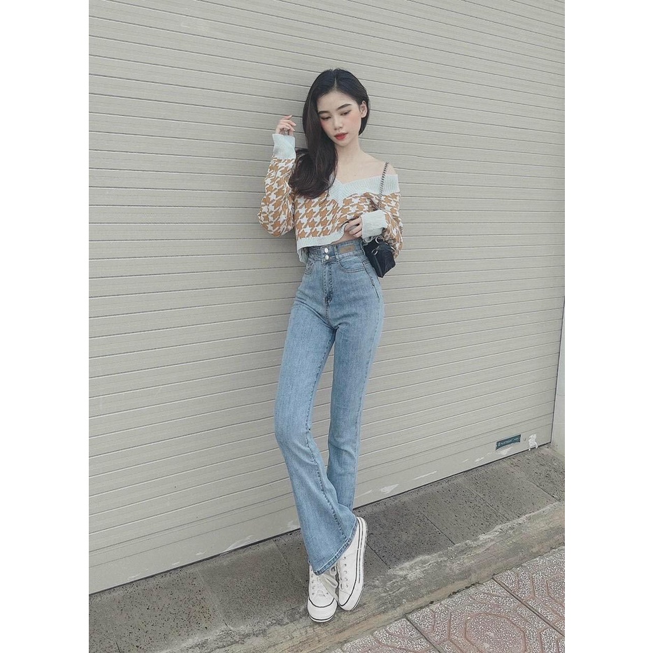 Quần Jean Ống Loe Cạp Cao 2 Khuy Thời Trang Nữ, Tôn Dáng Khỏe Khoắn - CiCi Jeans