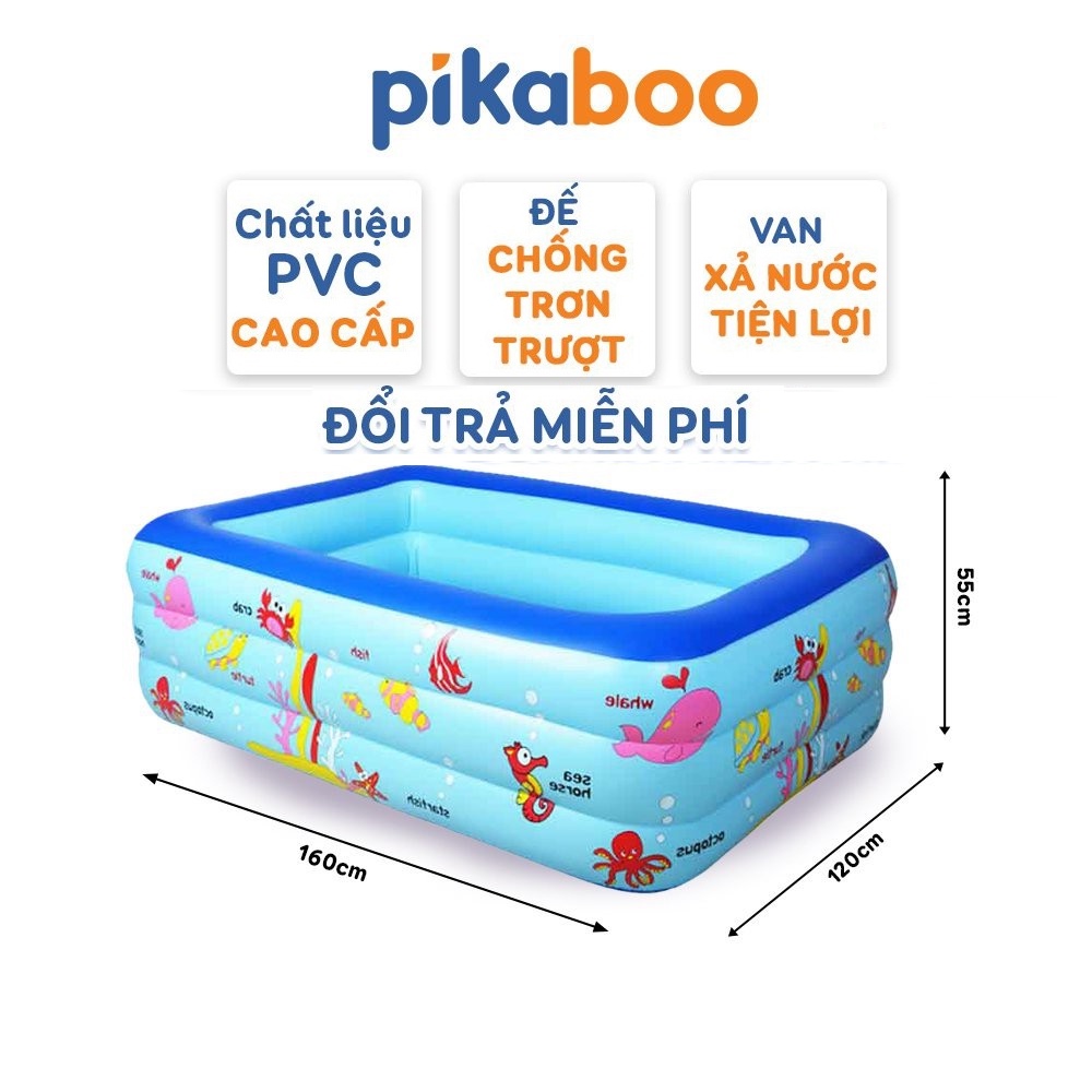 Bể bơi cho bé cao cấp Pikaboo hình chữ nhật đủ kích cỡ 2-3 tầng đáy 2 lớp chống trượt bền đẹp