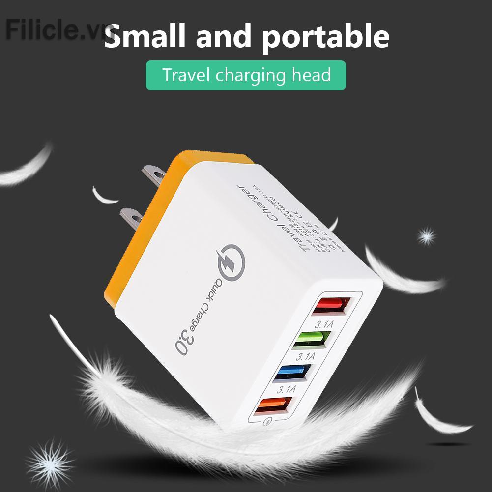 Củ sạc nhanh 4 cổng USB phích cắm US nhiều màu sắc tiện dụng