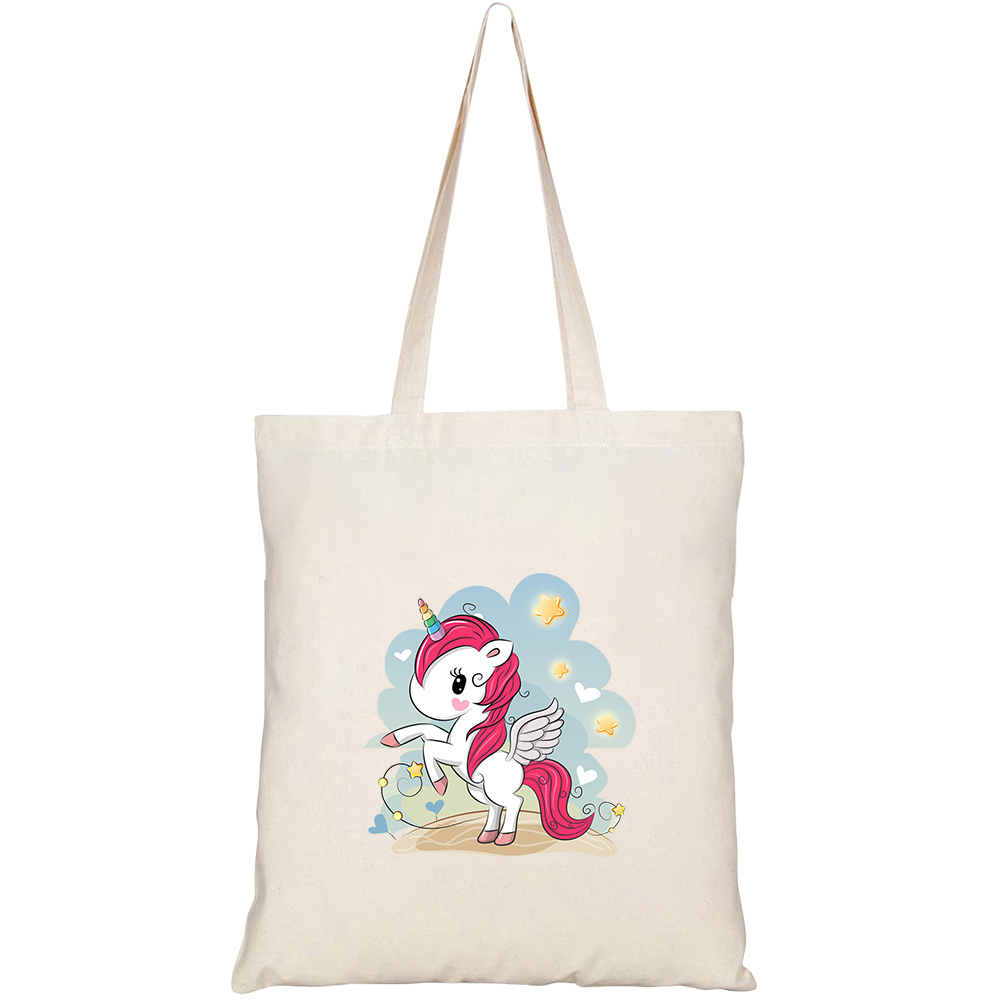 Túi vải tote canvas HTFashion in hình cute cartoon unicorn on blue HT446