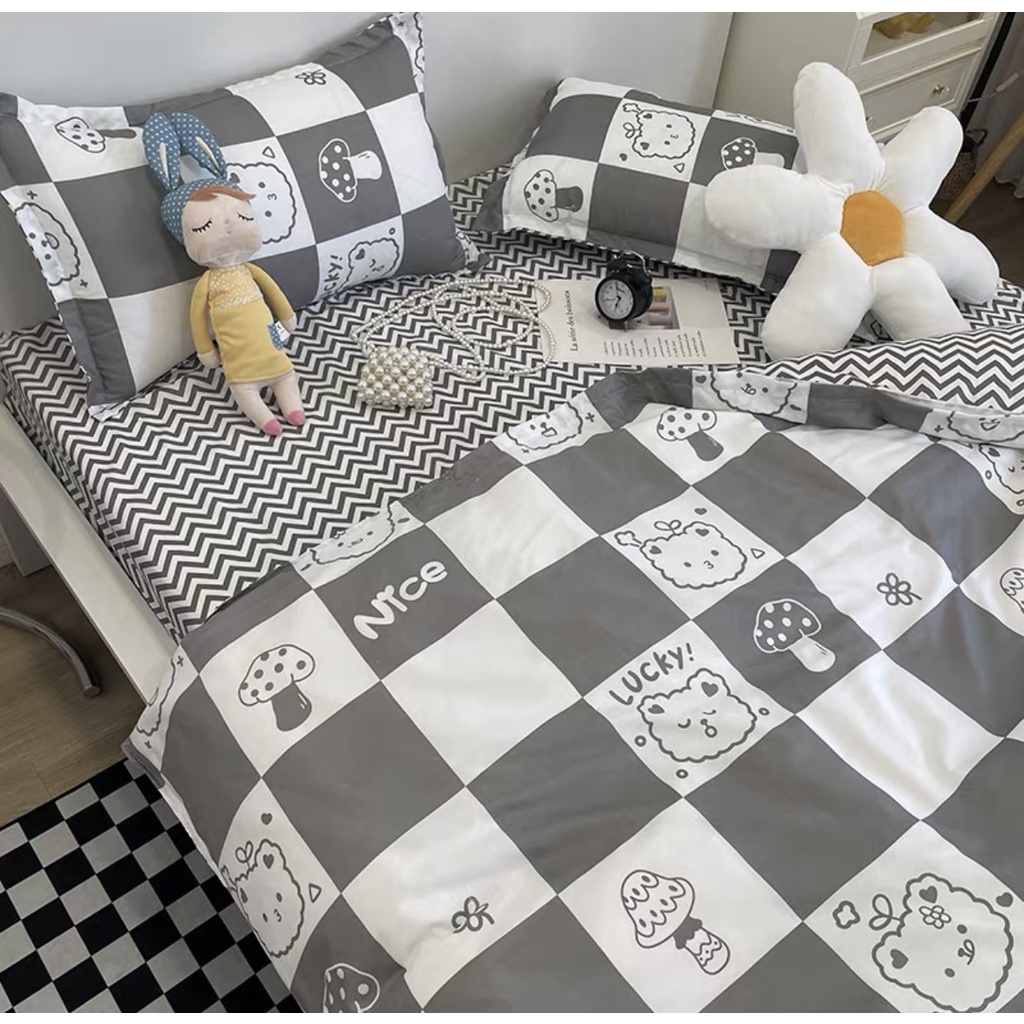 Trọn bộ vỏ chăn ga chun gối đầu chất cotton poly