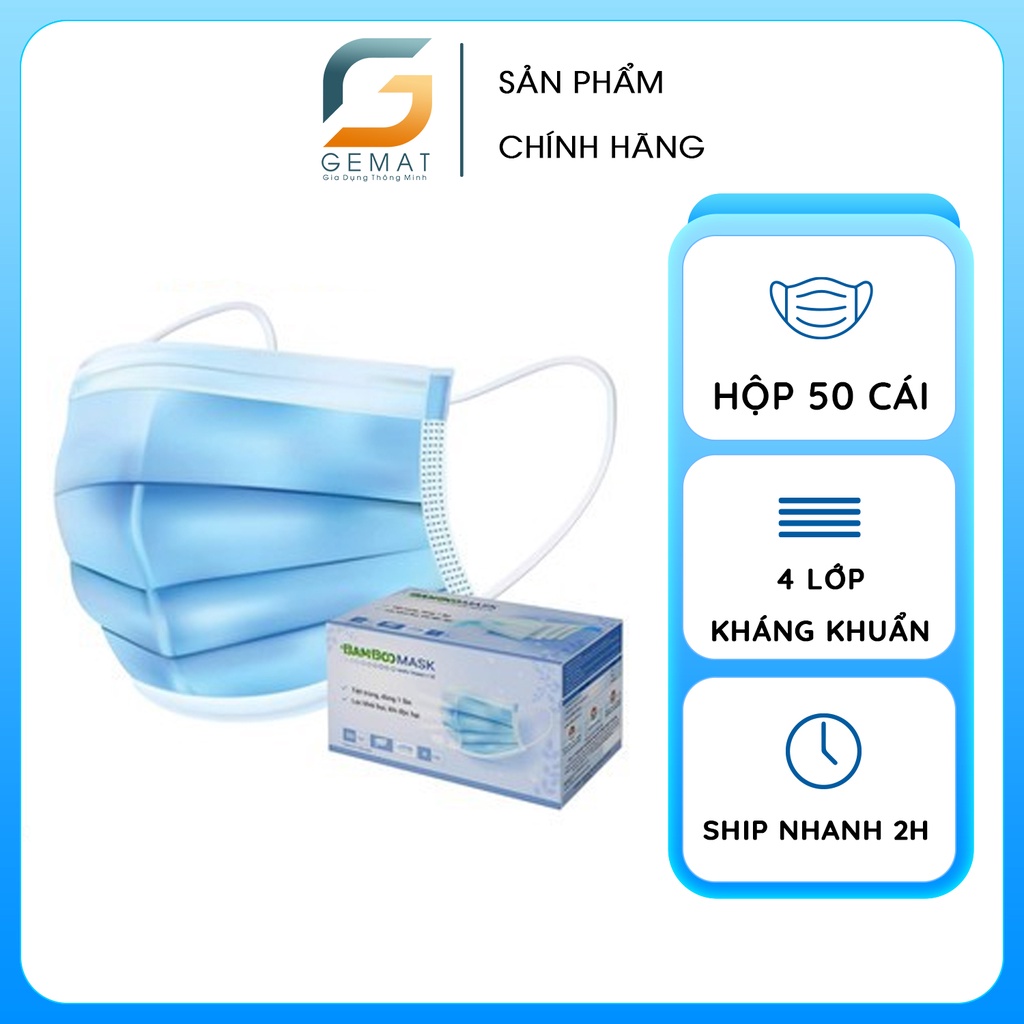 Khẩu trang y tế 4 lớp Bamboo Mask hộp 50 cái kháng khuẩn ( Kèm giấy tờ chính hãng ) | BigBuy360 - bigbuy360.vn