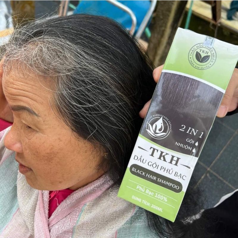 Dầu gội phủ bạc TKH, dầu gội nhuộm tóc thảo dược TKH Black Hair 200ml nhuộm tóc an toàn tại nhà, tóc đen sau 9 phút