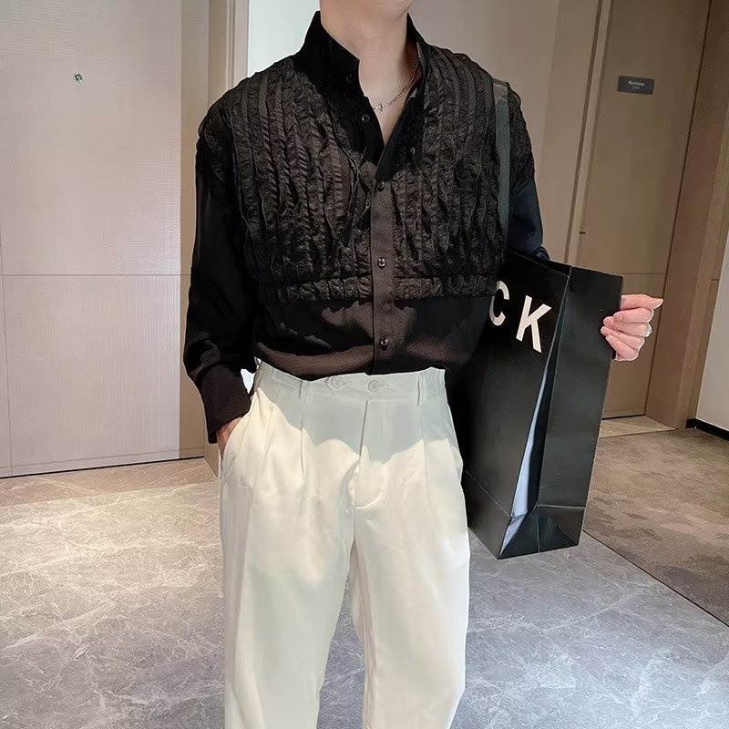 Áo Sơ Mi Tay Dài Nam Cổ Đứng Xếp Ly Phong Cách Hàn Quốc Thời Trang Mùa Thu Cho Simple áo nam đẹp bigsize áo sơ mi nam dài tay bông áo sơ mi nam form rộng Fashion sơ mi trắng nam