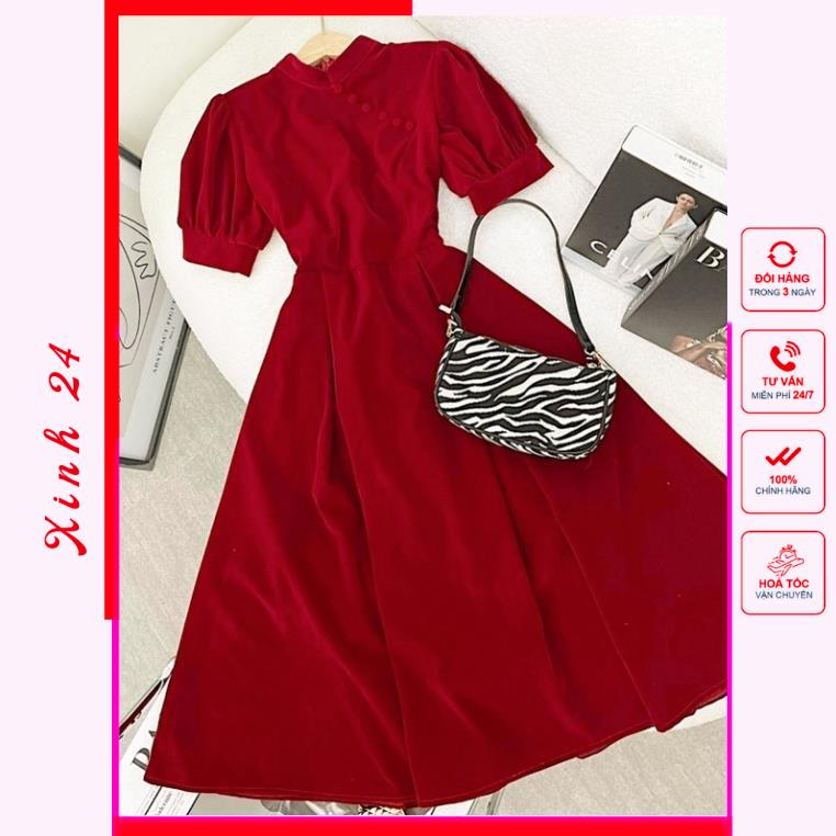 Đầm váy đỏ đi tiệc sang chảnh cổ áo dài (kèm hình thật) | BigBuy360 - bigbuy360.vn