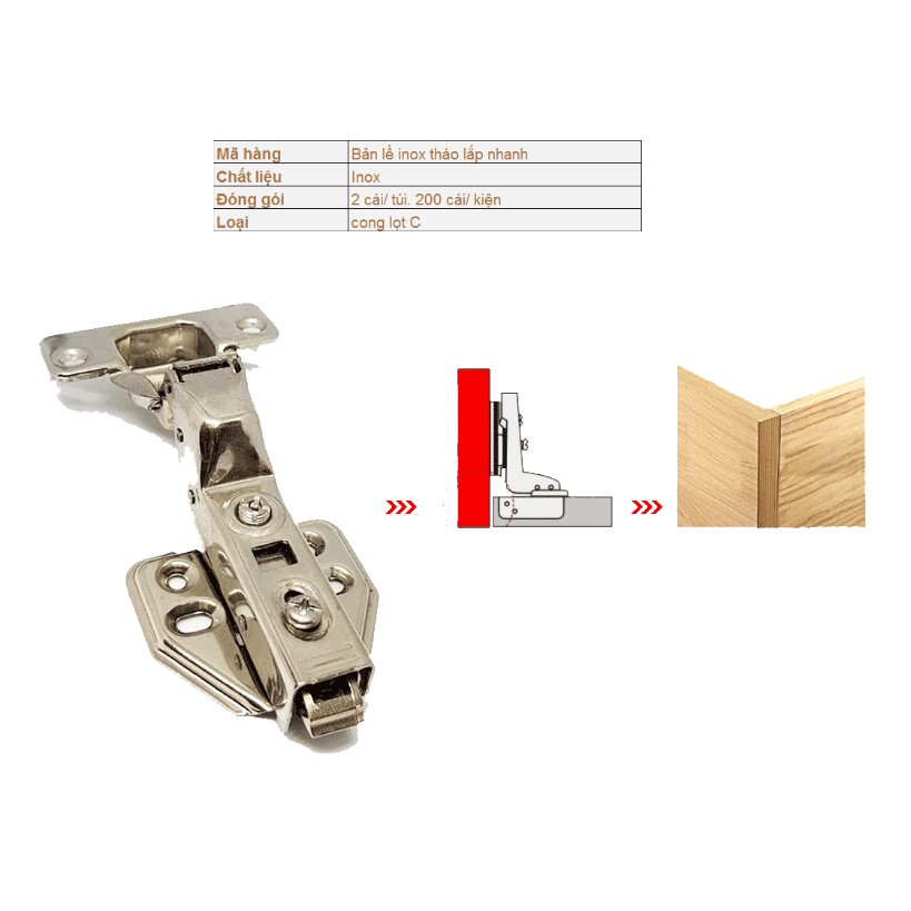 Bản lề tủ: Bản lề sắt giảm chấn tháo lắp nhanh