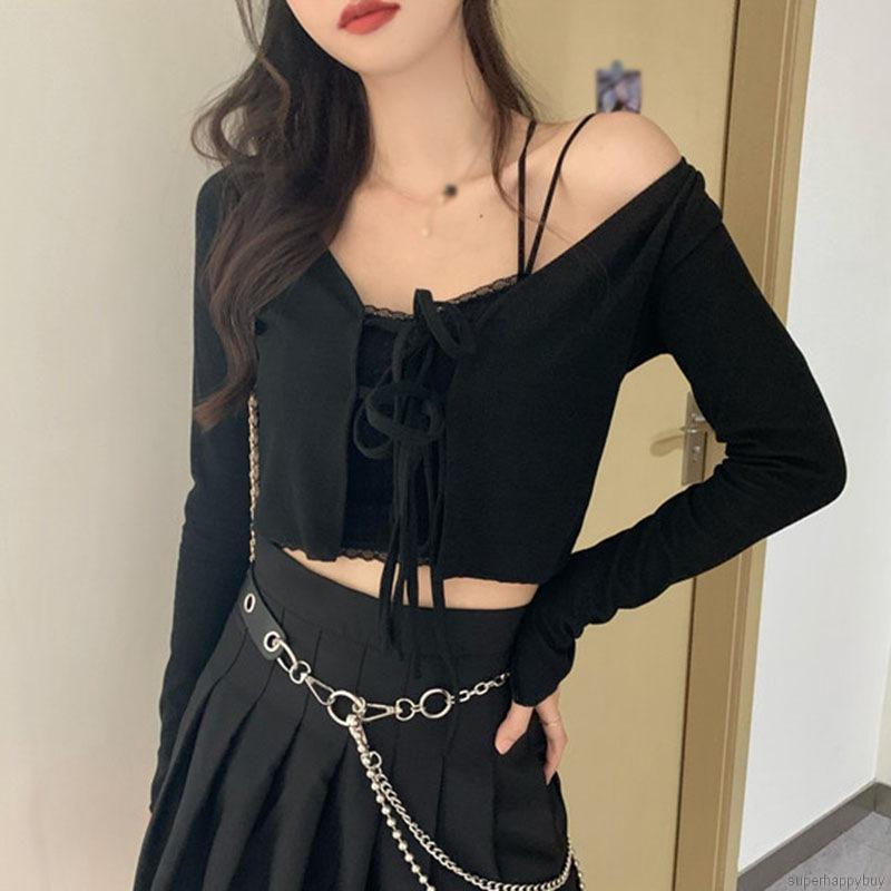 Áo khoác cardigan màu trơn tay dài phối buộc dây thời trang | BigBuy360 - bigbuy360.vn