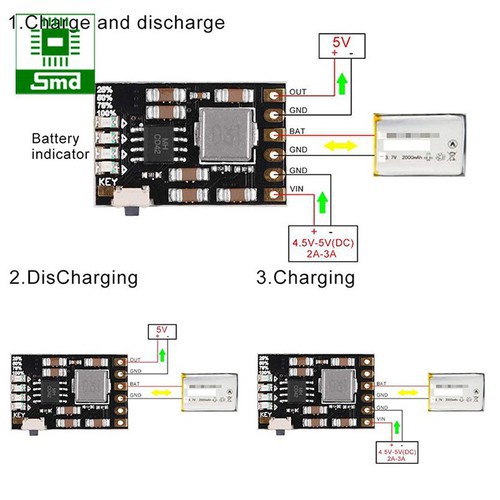 Mạch sạc và bảo vệ pin Lithium 5V 2A  18650 3.7V 4.2V Tự ngắt  Đèn báo % dung lượng điện áp ra 5V
