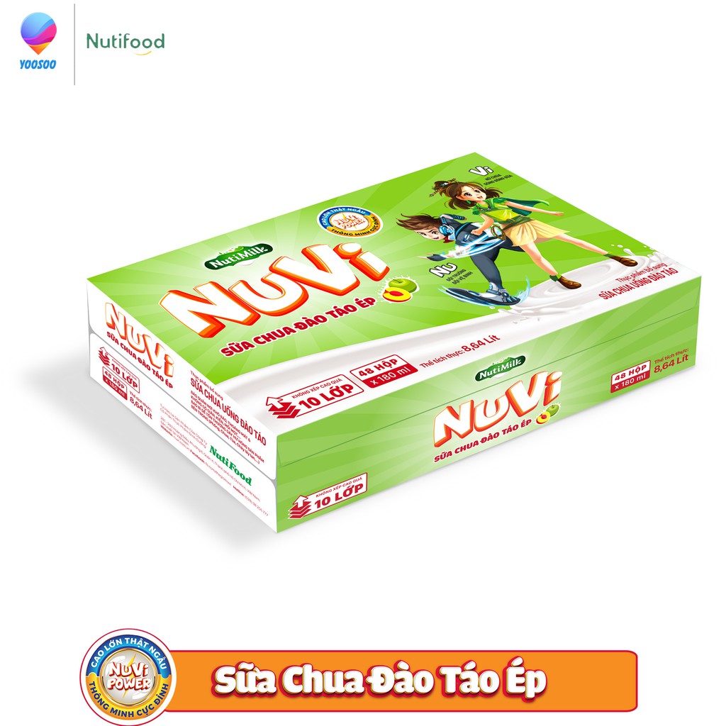 01 Thùng 48 Hộp Nuvi Sữa Chua Uống Đào Táo/ Dâu/ Hương Cam/ Trái Cây Nhiệt Đới 180ml NUTIFOOD - YOOSOO MALL