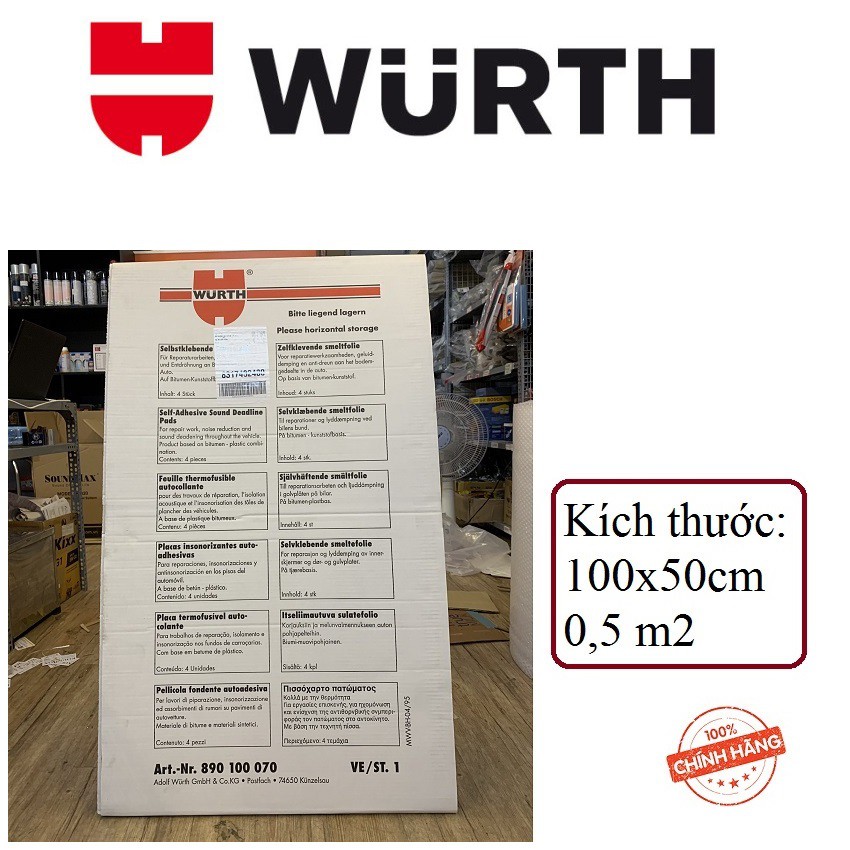 Hộp 4 Tấm dán tiêu âm sàn ô tô Bitumen Polymer hãng Wurth - 0890100070 kích thước 100 x 50 cm chống ồn tốt nhất .