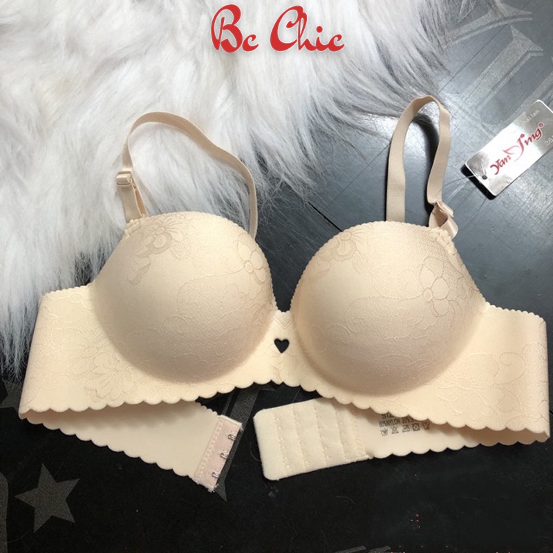 Áo lót đúc in hoa không gọng siêu đẩy U52, đệm dày 5cm ôm đẩy ngực BC_CHIC LINGERIE