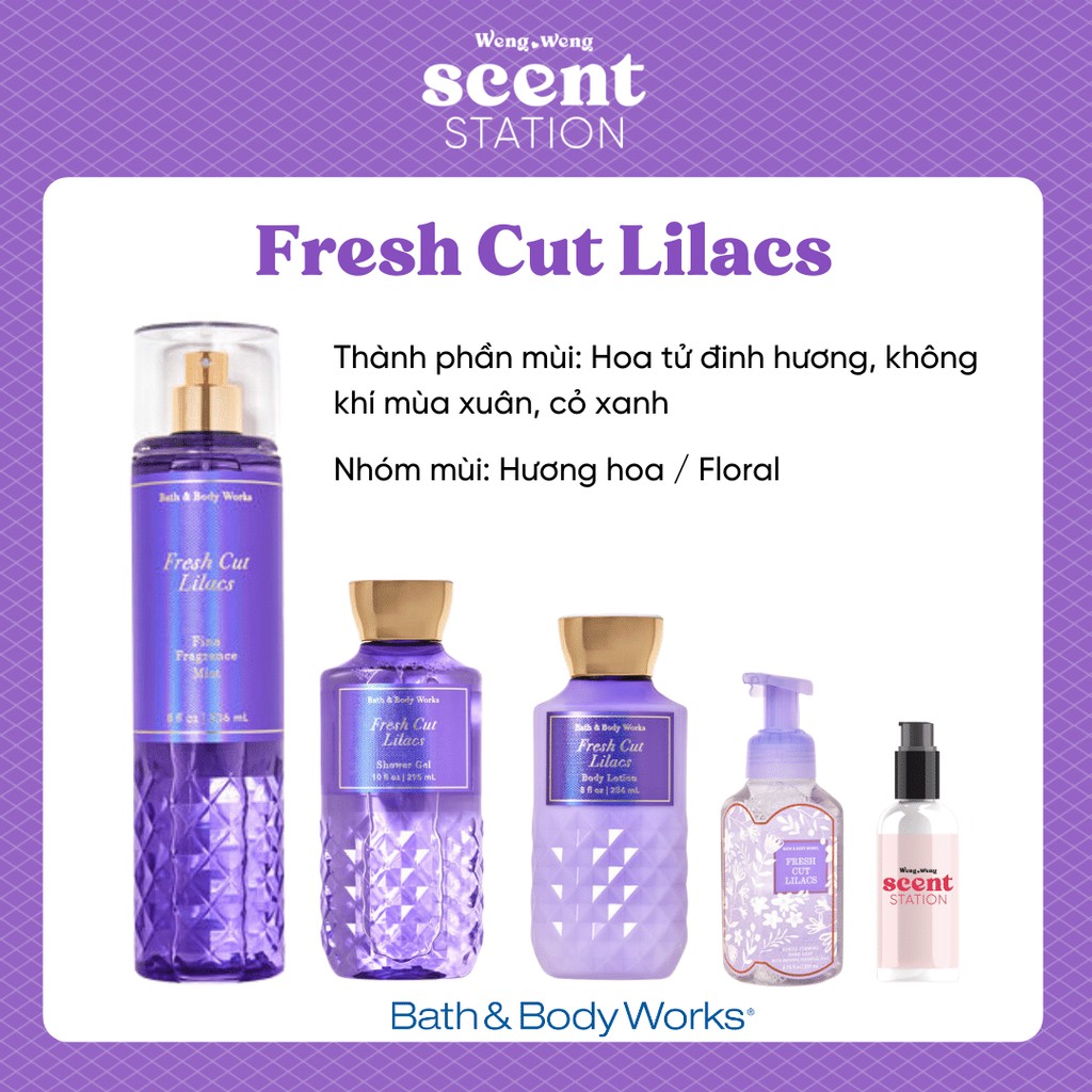 Bộ Sản Phẩm Chăm Sóc Cơ Thể Toàn Diện BBW mùi Fresh Cut Lilacs