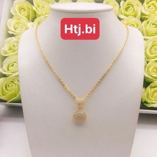 dây chuyền nữ mạ vàng kèm mặt cầu nửa đính đá htj