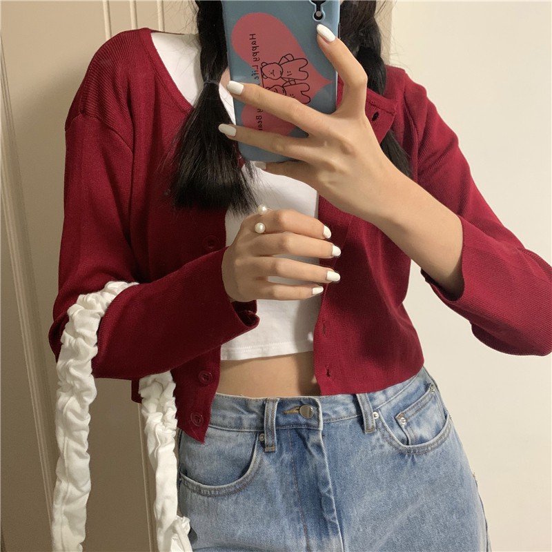 Áo Thun cardigan Tay Dài Dáng Ôm In Hoa Dễ Thương
