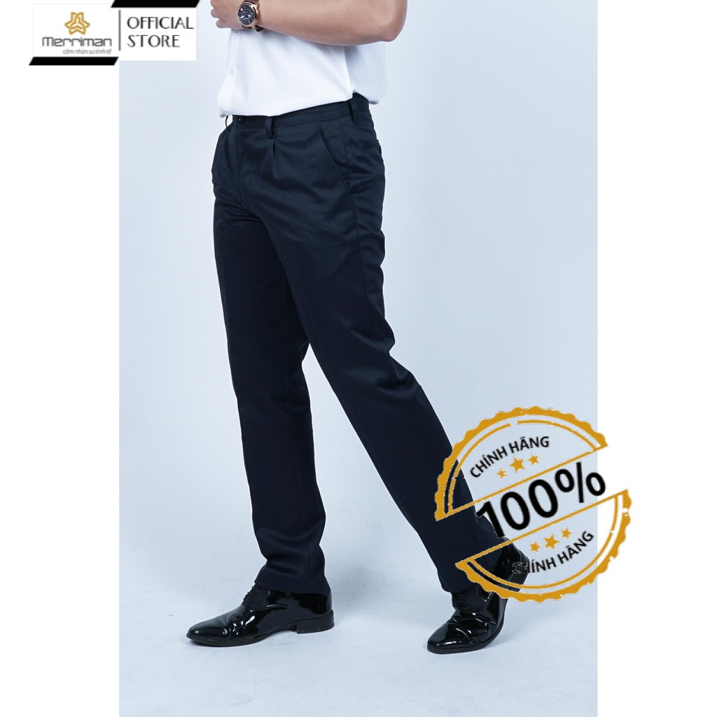 Quần kaki nam có ly Merriman mã THMKP022-NAVY màu xanh đậm chất liệu chống nhăn