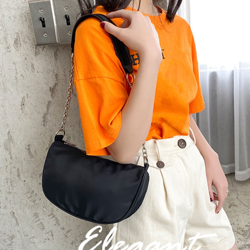 Túi Đeo Vai Màu Đen Có Khóa Kéo Phong Cách Đường Phố