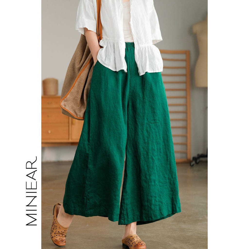 Quần Vải Lanh cotton Ống Rộng Cỡ Lớn Thoáng Khí Thời Trang Xuân Hè 2022 Mới