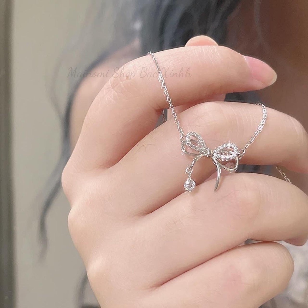 Dây chuyền nơ đính đá MAINOMI dáng nơ kép hài hòa độc đáo dịu dàng nàng thơ
