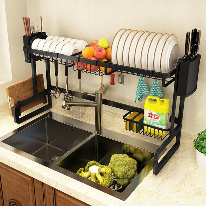 Kệ Để Bát Đĩa Đa Năng Thông Minh - 1 TẦNG - Giá Để Đồ Chén Đĩa Trên Bồn Rửa Bát Thép Carbon Sơn Đen Cao Cấp