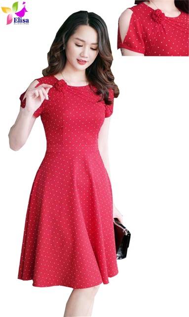 Đầm xoè chấm bi hoa mí cổ DVCC86 | BigBuy360 - bigbuy360.vn
