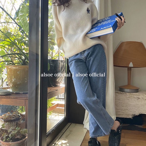 Áo Sweater Cổ Tròn Thêu Hình Gấu Hoạt Hình Phong Cách Hàn Quốc Cho Nữ