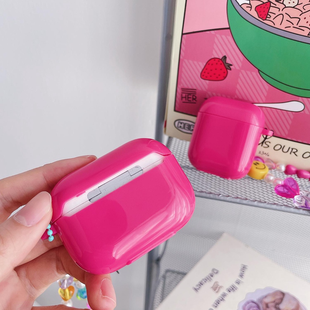 Simple AirPods 1/2 Pro Case Pink Smile Face with Cain Shockproof Cover