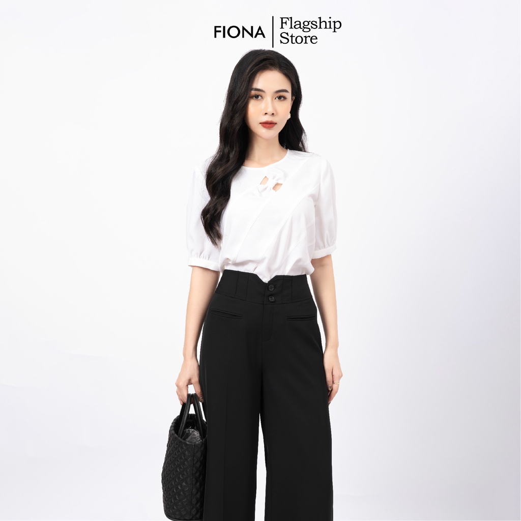 Quần Công Sở Cạp Cao Tôn Dáng FIONA, Quần Nữ Ống Rộng cạp trang trí diễu chỉ F351305