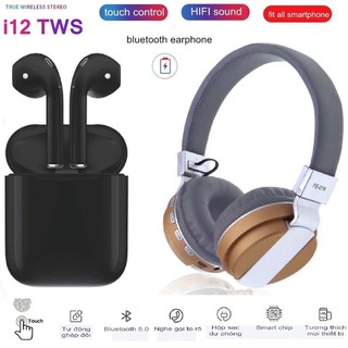 [Combo Giá HOT TẶNG thêm 2 khẩu trang ] Combo Tai Nghe Cảm Ứng I12 5.0 Phiên Bản Mới Nhất và Tai Nghe Chụp Tai Bluetooth