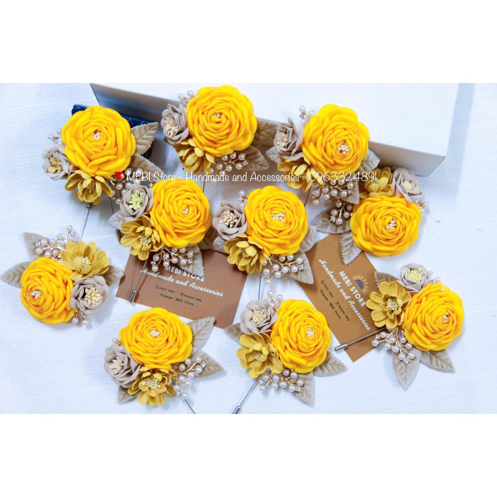 Hoa cài áo váy hoa hồng mix 2 hoa dạ siêu sang