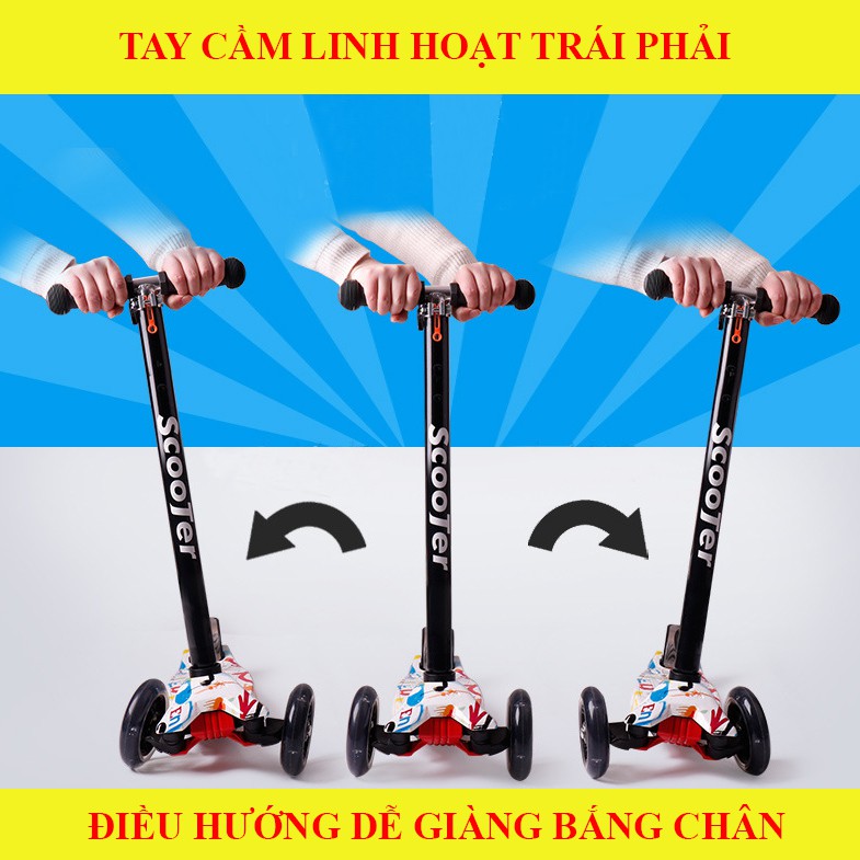 Xe trượt scooter cao cấp 3 bánh có đèn dành cho bé vui chơi vận động, đồ chơi trẻ em phát triển thể lực, bảo hành 2 năm