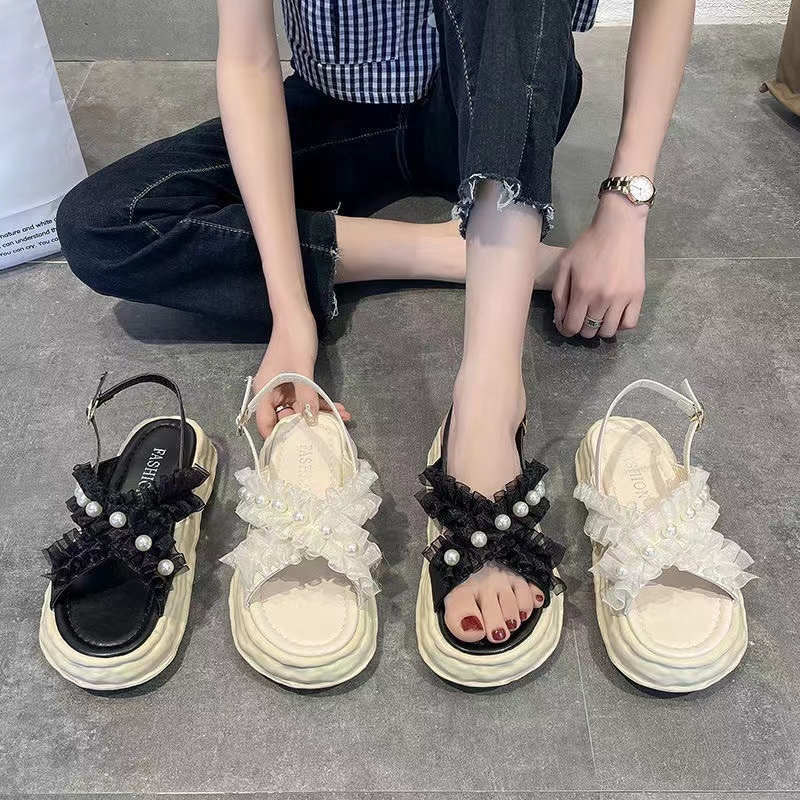 dép quai hậu nữ giá rẻ Dép da nữ Giày Sandal Đế Bằng Phong Cách Hàn Quốc Thời Trang Mùa Hè Mới Dễ Phối Đồ Cho Học Sinh