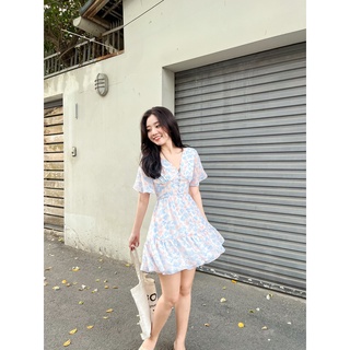 Đầm sunnie - đầm cổ tim nút bọc tùng xòe