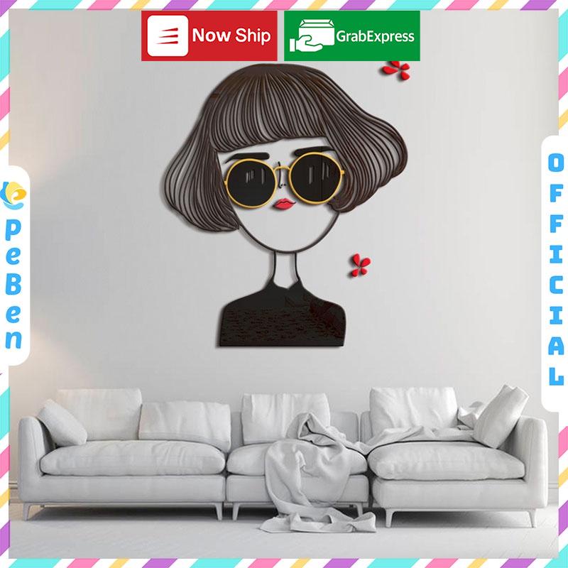 Tranh dán tường mica 3d decor khổ lớn cô gái sành diệu Nhiều Size - EPeBen