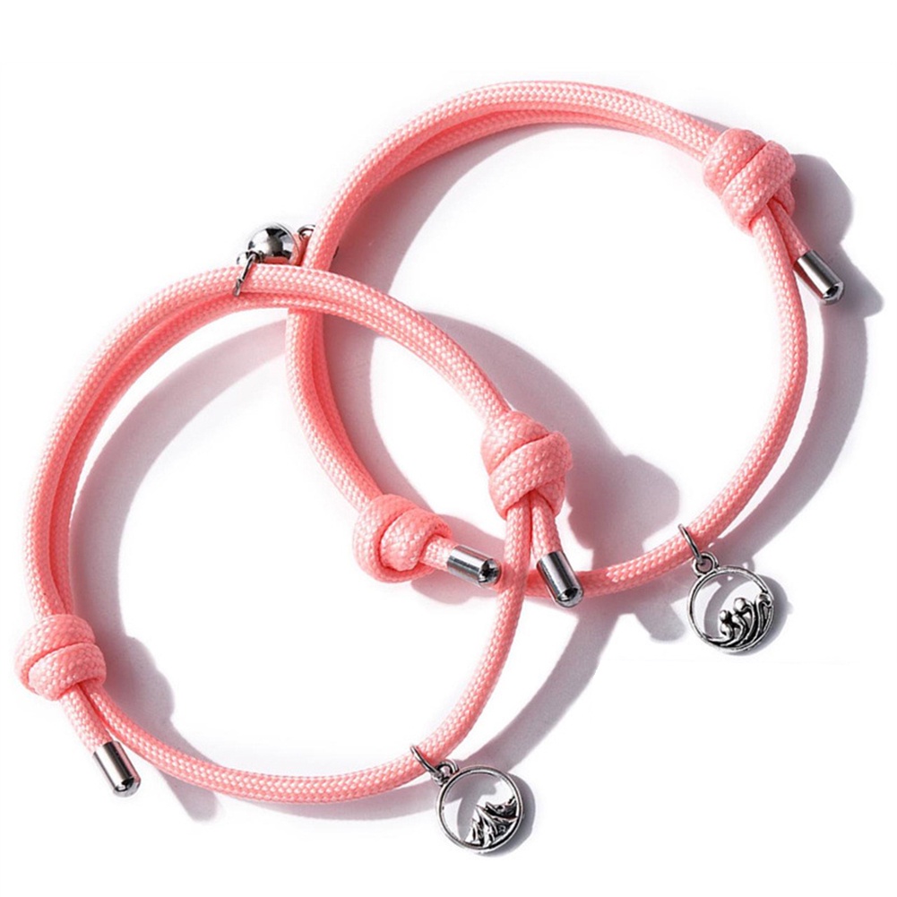 Set 2 Vòng Tay Bện Dây Phối Mặt Kim Loại Hít Nam Châm Phát Sáng Thời Trang Cho Cặp Đôi