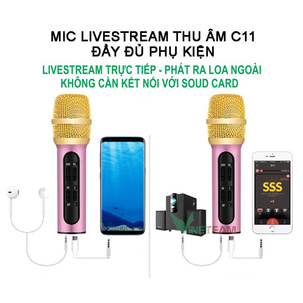 Bộ micro thu âm karaoke livestream C11 Kèm đầy đủ phụ kiện ✔Hát karaoke livetream ✔Phiên bản tiếng Anh VINETTEAM