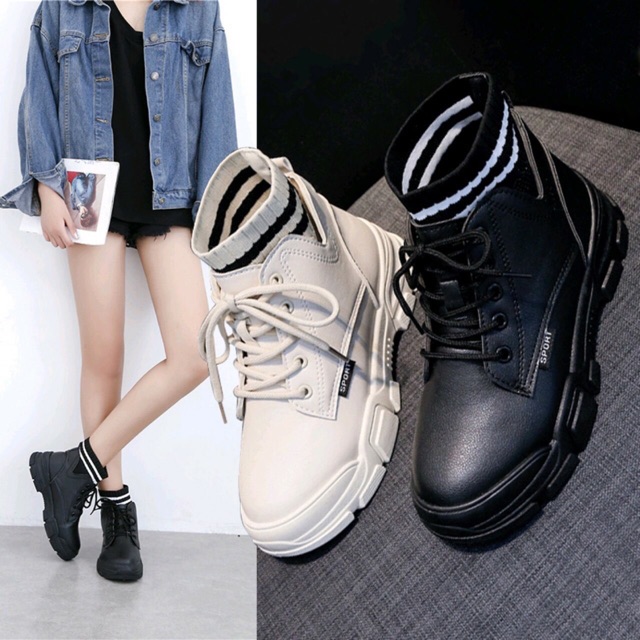 [ FREE SHIP 50K ] Giày bốt nữ cổ viền kẻ L