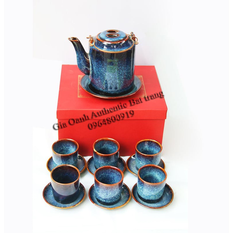 Tea set gift 04 - Bộ ấm tích men xanh hỏa biến, sản phẩm quà tặng Tết, tặng tân gia cực kỳ độc đáo-men hỏa biến cao cấp