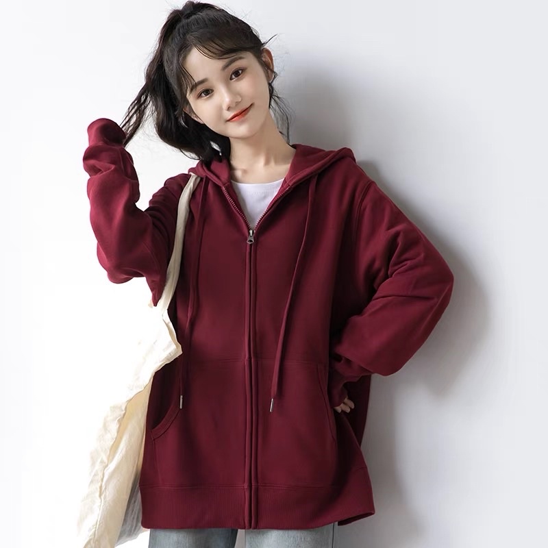 Áo hoác hoodie zip trơn (CÓ ẢNH THẬT) chất thun cotton sieu đẹp đỏ đô