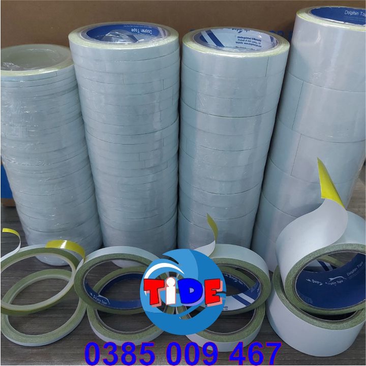 Băng dính 2 mặt dầu vàng thêu bản rộng 5/10/18/47mm – Dùng trong công tác VPP, dán hồ sơ, bao thư, bưu thiếp...