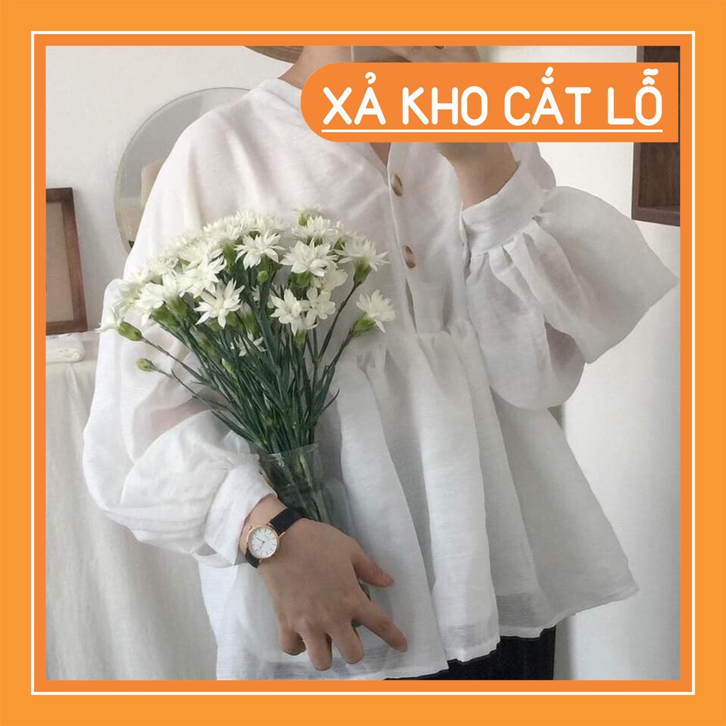 [XẢ KHO_GIÁ GỐC] [XẢ KHO_FREESHIP]  Áo baby doll cúc gỗ tay bồng chất thô mềm mát rẻ đẹp thời trang siêu yêu trẻ trung