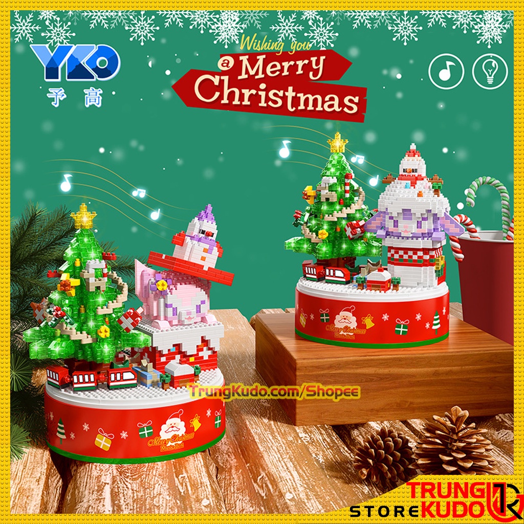 Mô hình Thỏ Gấu Noel có nhạc và đèn phiên bản thỏ Stella Lou giáng sinh dạng đồ chơi xếp hình làm quà, đồ decor