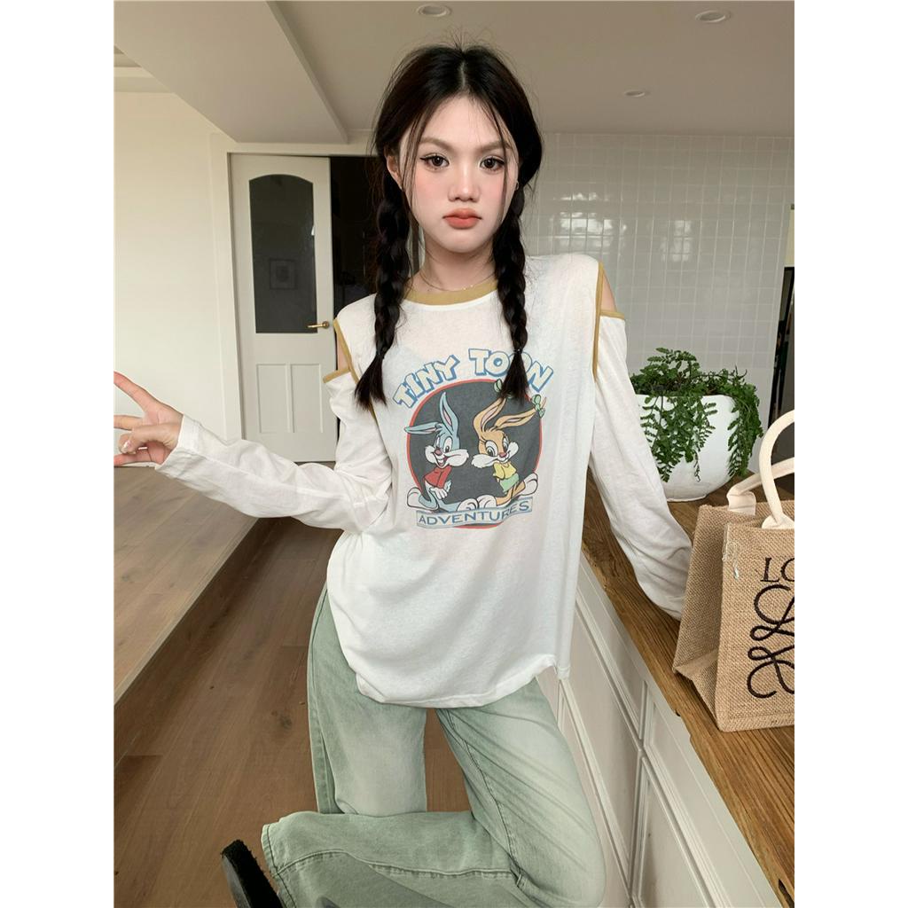 Áo Thun Tay Dài Chống Nắng Khoét Vai In Họa Tiết Hoạt Hình 63439