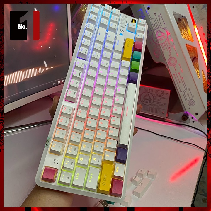 Bàn Phím Cơ Keycap Xuyên Led Gaming Bluetooth Máy Tính Ajazz K870T Màu Trắng Led RGB Bàn Phím Không Dây Laptop Pc